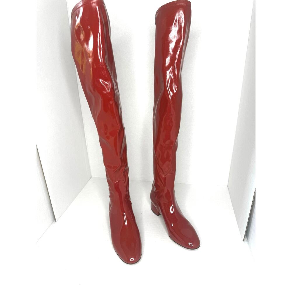 Valentino Garavani Atelier Red Patent Leather Over Knee OTK Boots Sz 36